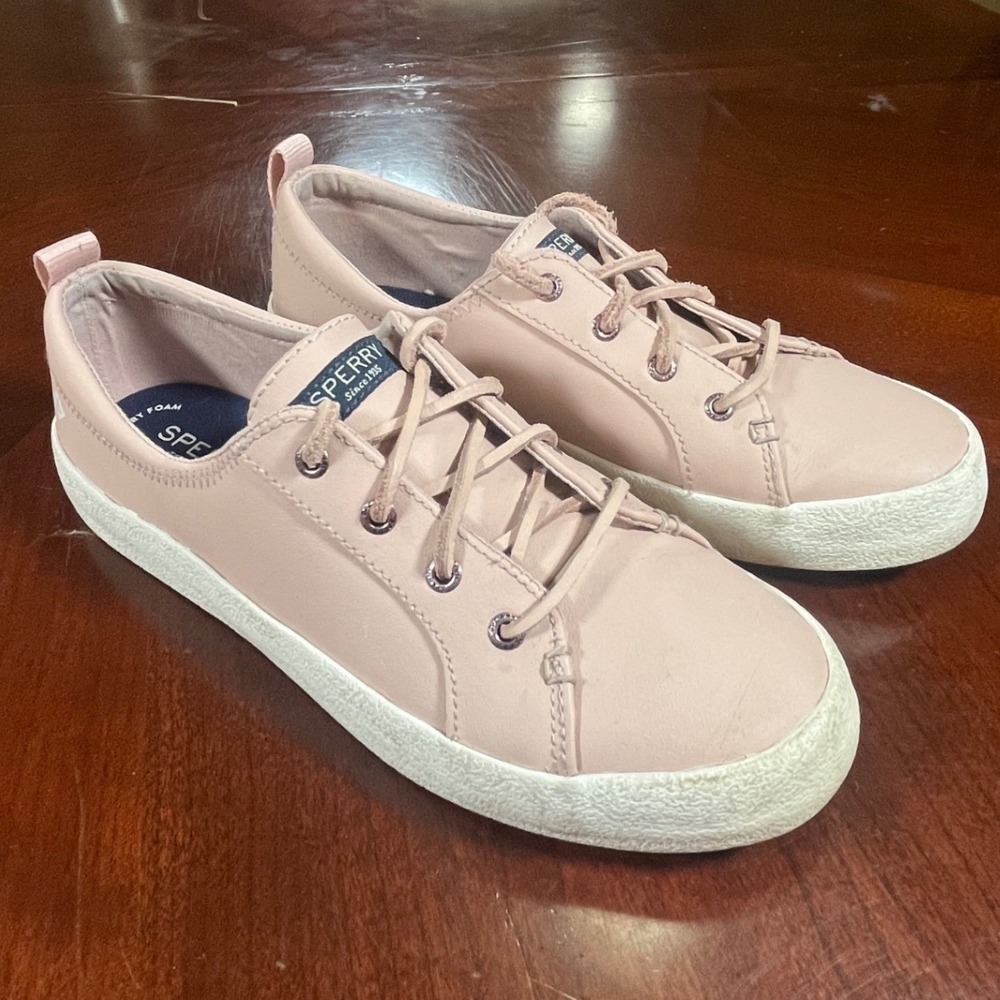 Sperry Crest Vibe Leather Sneakers Womens Pink Low Top STS82372 Size 9.5 Euc